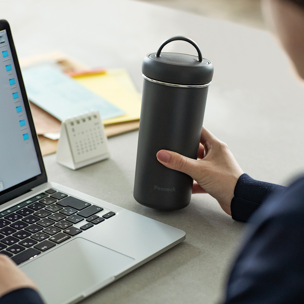 【日本孔雀Peacock】316不鏽鋼 手提式City城市 咖啡杯 保冷保溫杯400ML(上蓋可拆洗)-黑, , large