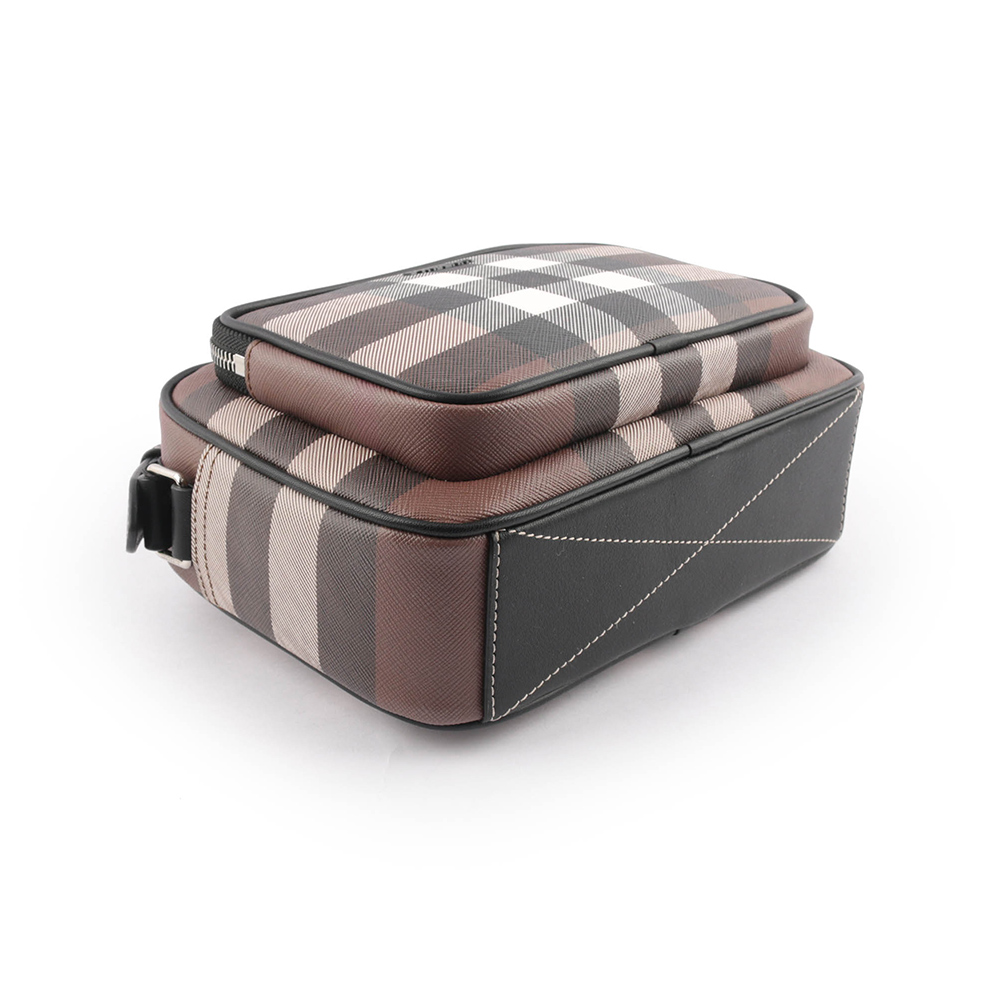 BURBERRY 格紋前口袋拉鍊斜背包/暗樺木棕色, , large