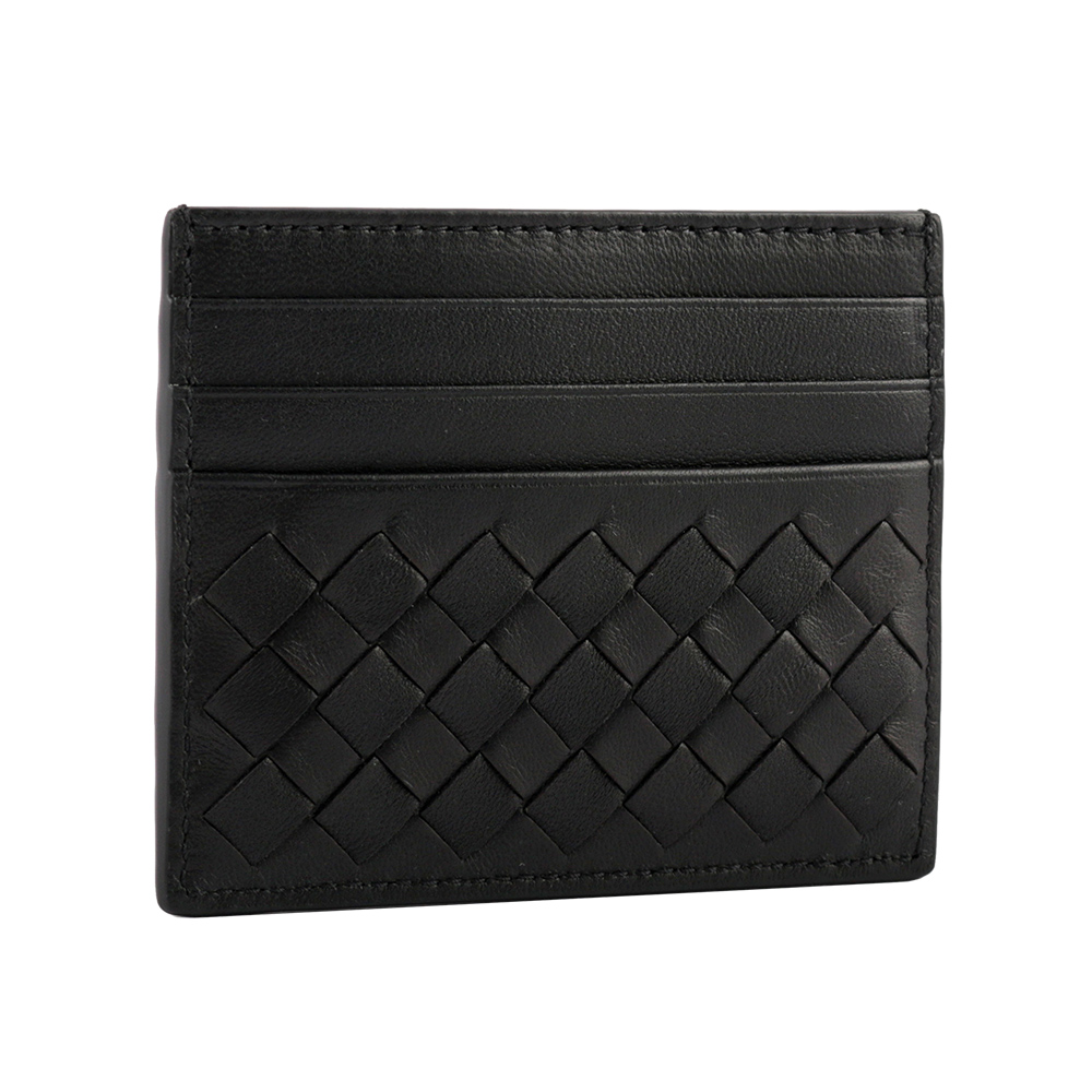 BOTTEGA VENETA Intrecciato 小羊皮編織拉鍊卡包/零錢包/黑色, , large