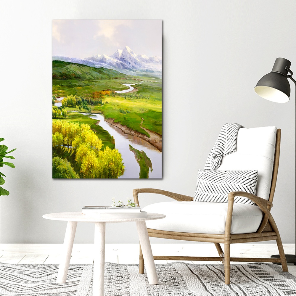 【御畫房】天山溪流 國家一級畫師手繪油畫60&times;90cm(VF-102), , large