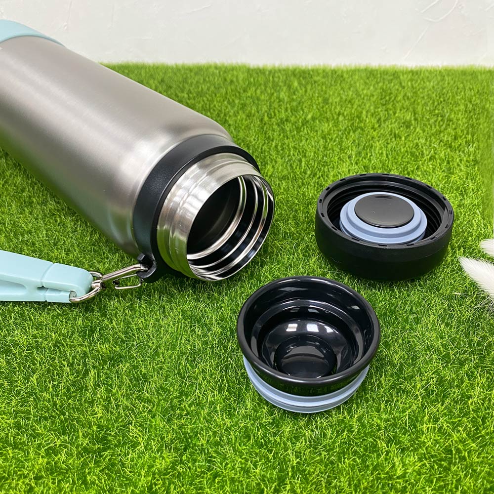 【日本孔雀Peacock】運動隨身316不鏽鋼保冷保溫杯1000ML(附運動提帶+防撞底座)-原鋼色, 原鋼色, large