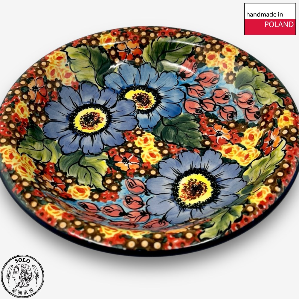 【SOLO Vintage】Cerraf Polish Pottery 22.5cm Dinner Plate Deep Plate Where Flowers Bloom Deeply Series Made in Poland, , large