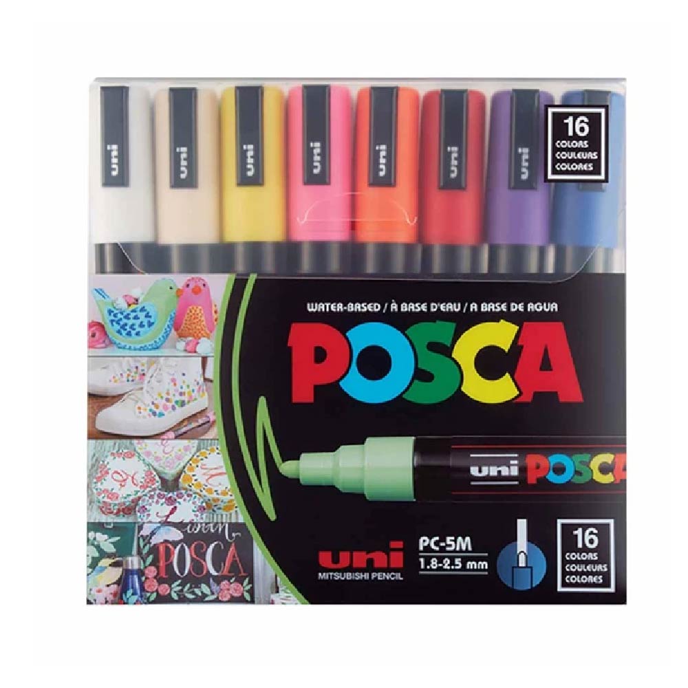 【UNI 三菱】 水性筆組 1.8-2.5mm  16色/組 PC-5M/16C 
