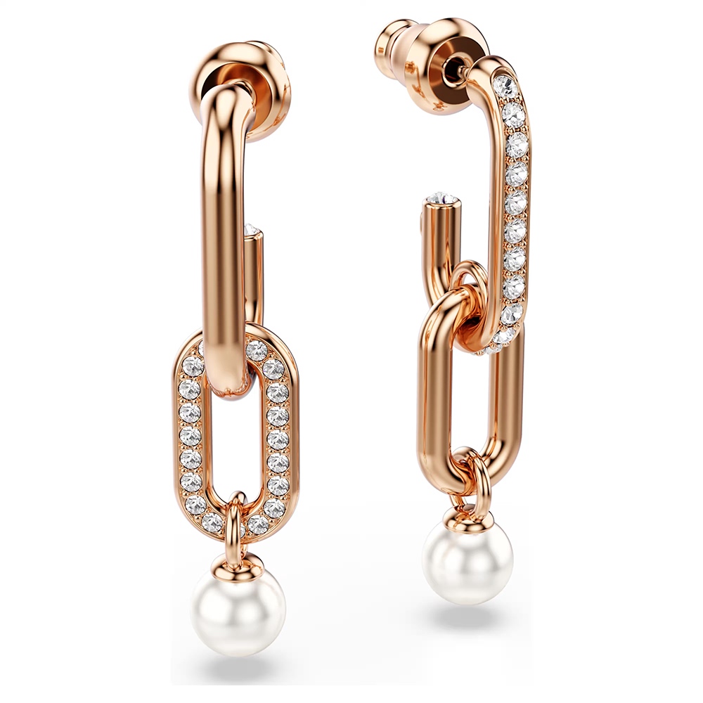 SWAROVSKI 施華洛世奇 Constella 優雅珍珠水晶垂墜式耳環-玫瑰金(5728585), , large