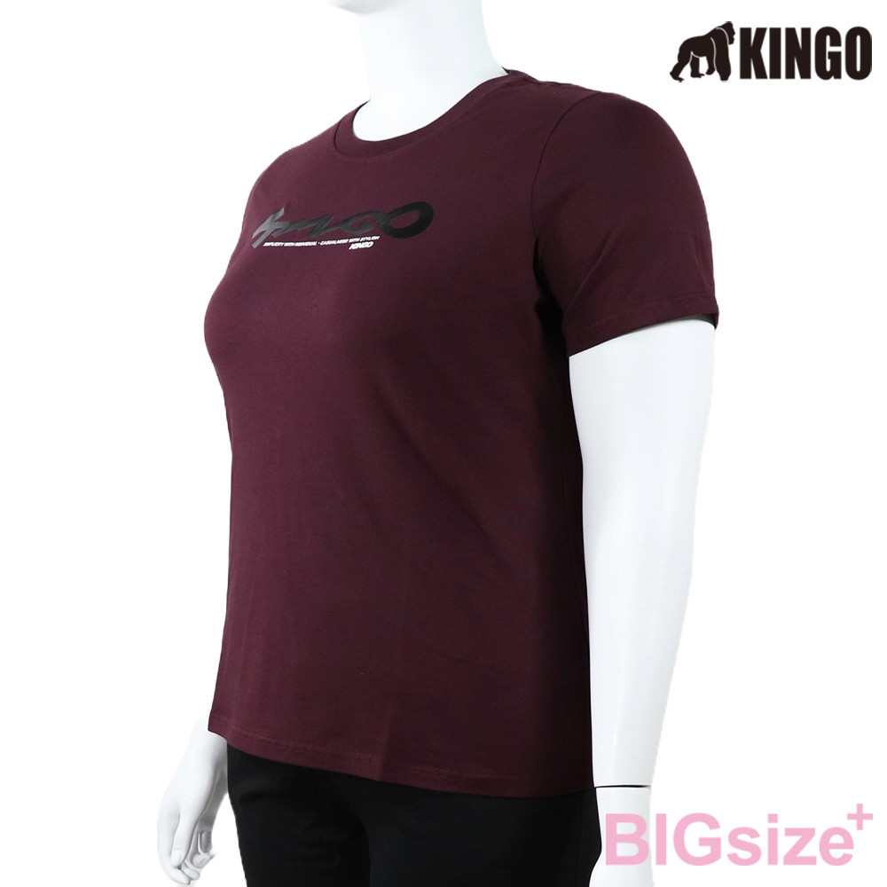 KINGO-大尺碼-女款 圓領T恤-暗紫-514123, , large