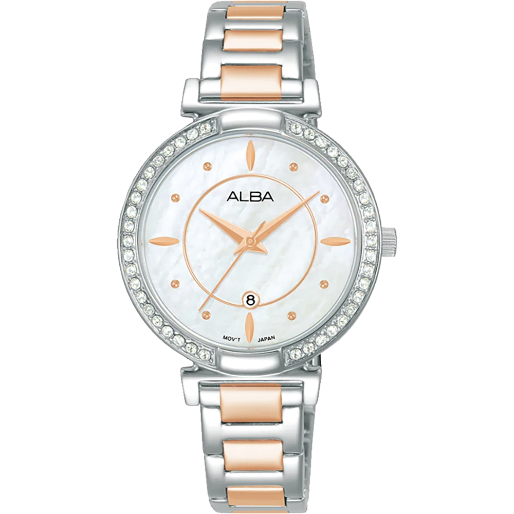 ALBA 雅柏 珍珠貝晶鑽女錶-玫瑰金x銀/31mm AH7BE9X1/VJ22-X389KS