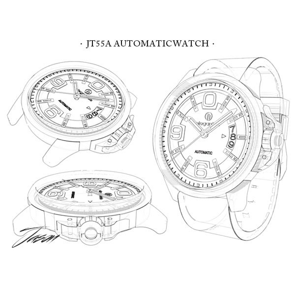 elegantsis JT55A 復古潮流機械腕錶-藍/44mm ELJT55A-NU02LC, , large