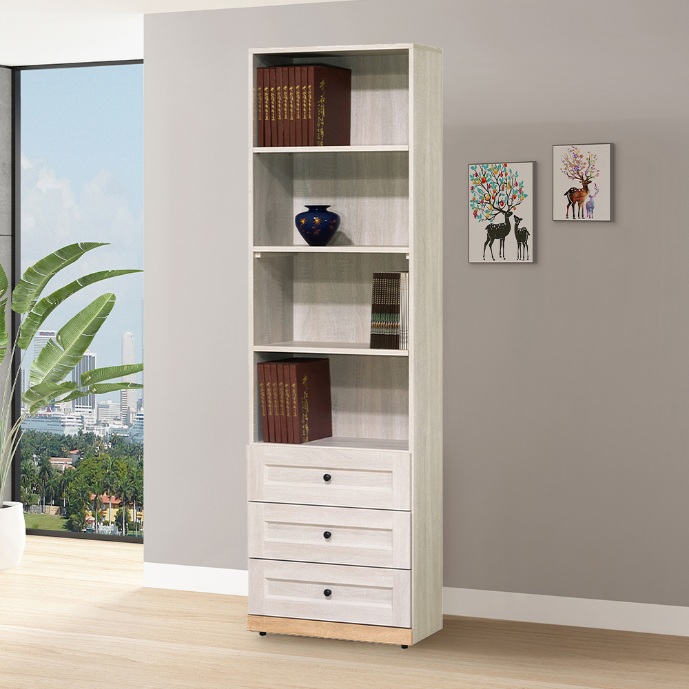 【唯熙傢俱】查理白橡色2尺抽屜書櫃, , large