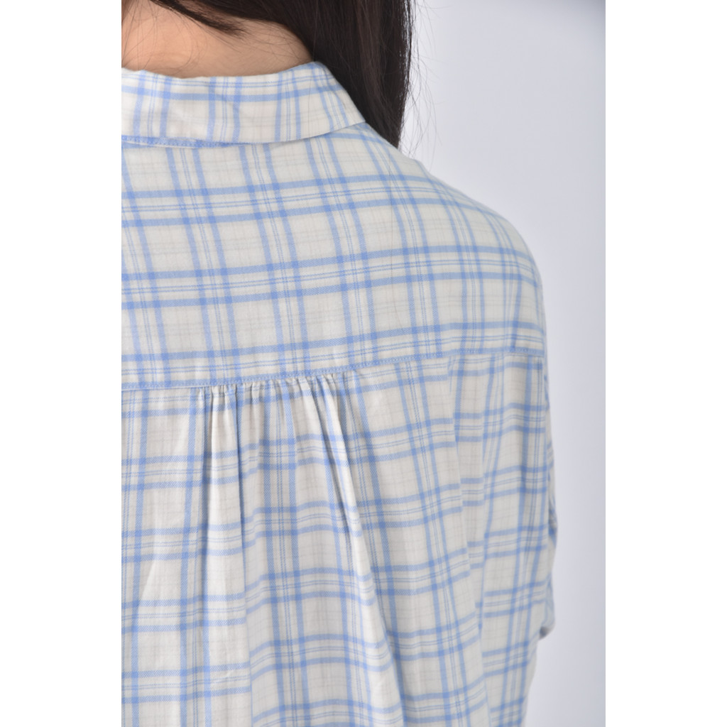 (L) uniqlo排扣格紋藍色襯衫上衣二手衣, , large