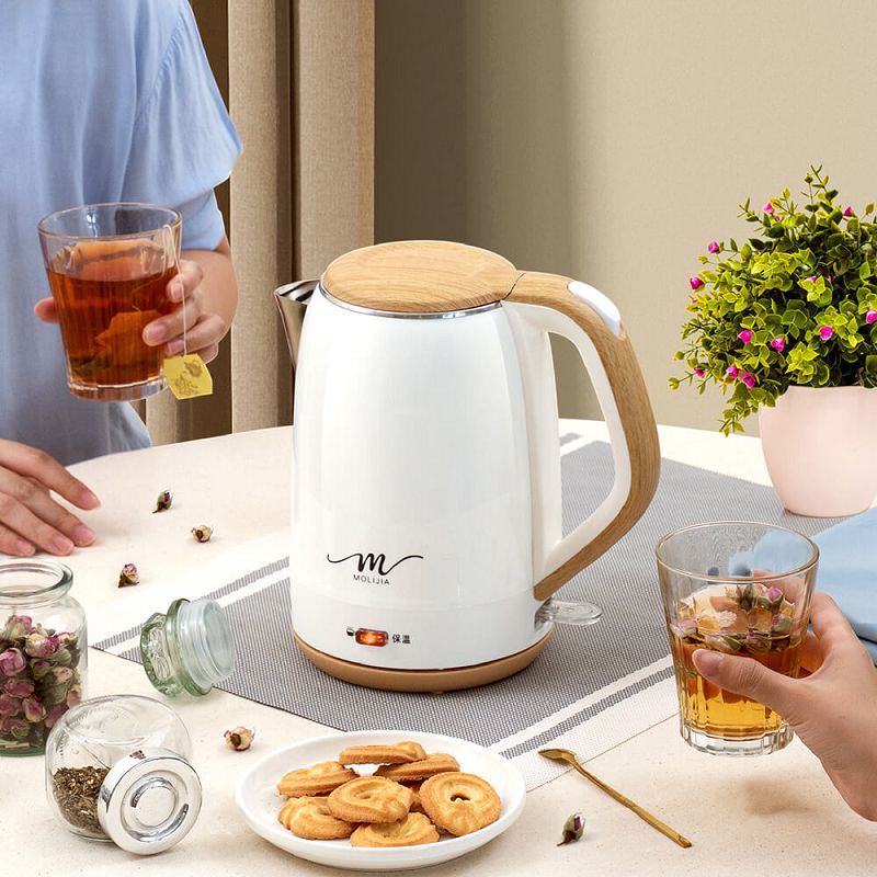 【MOLIJIA 魔力家】M27雙層防燙快煮壺1.9公升-白木紋/保溫型/電熱水壺/電茶壺, , large