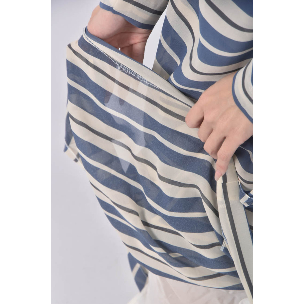 (S) 白線條藍色洋裝二手衣, , large