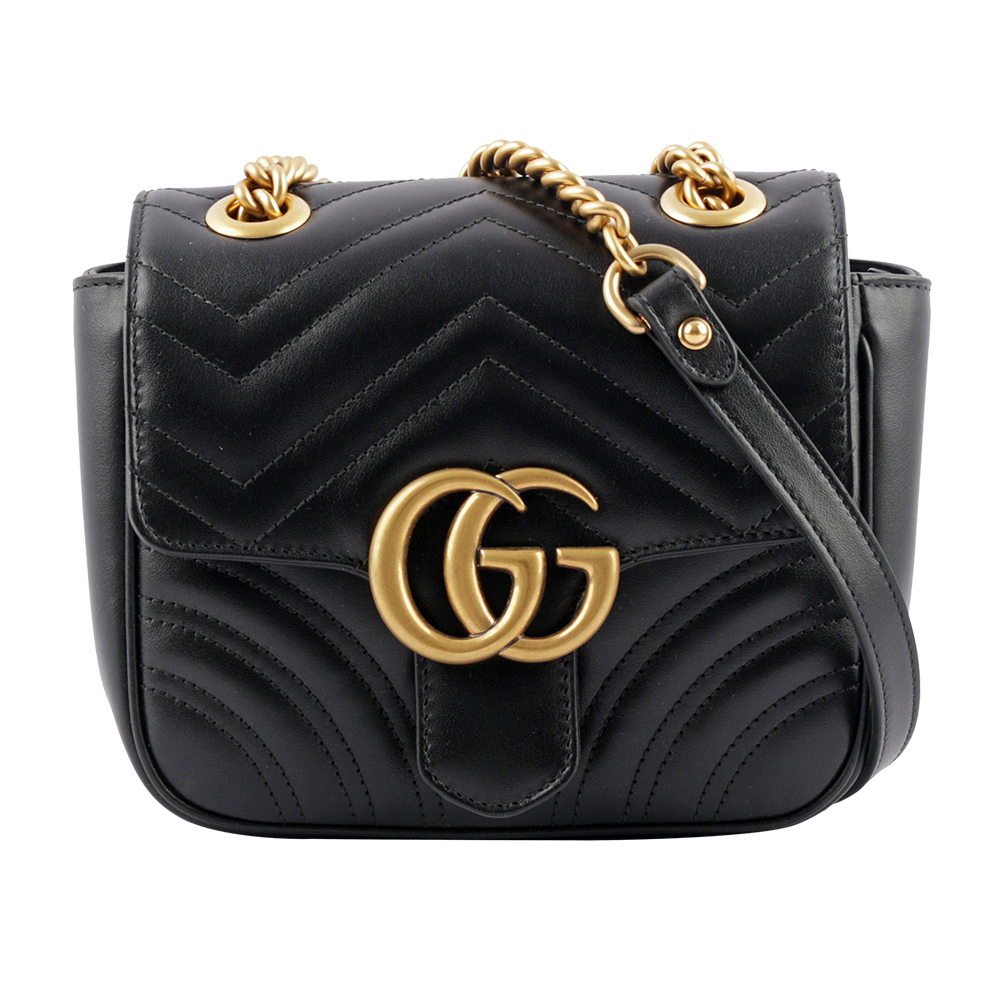 GUCCI GG Marmont 縫線迷你方胖斜背包/黑色