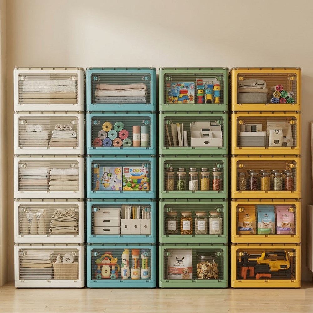 【AOTTO】45L升級加厚款五開門可疊加折疊收納箱-白色5入(AL-250W), , large