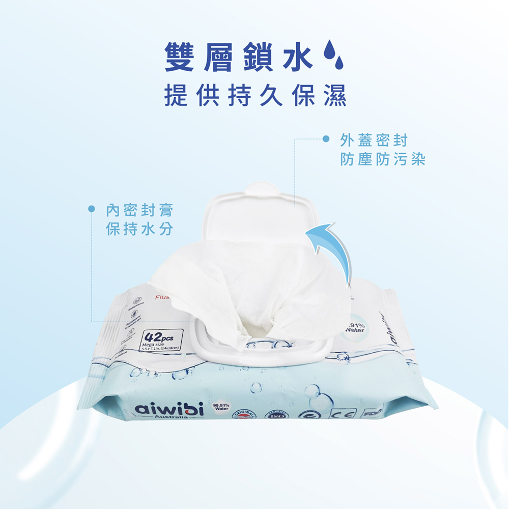 Aiwibi嬰兒廁所濕紙巾 42抽9包入 濕廁紙 濕紙巾 衛生紙 敏感肌適用 可沖洗且可生物降解, , large