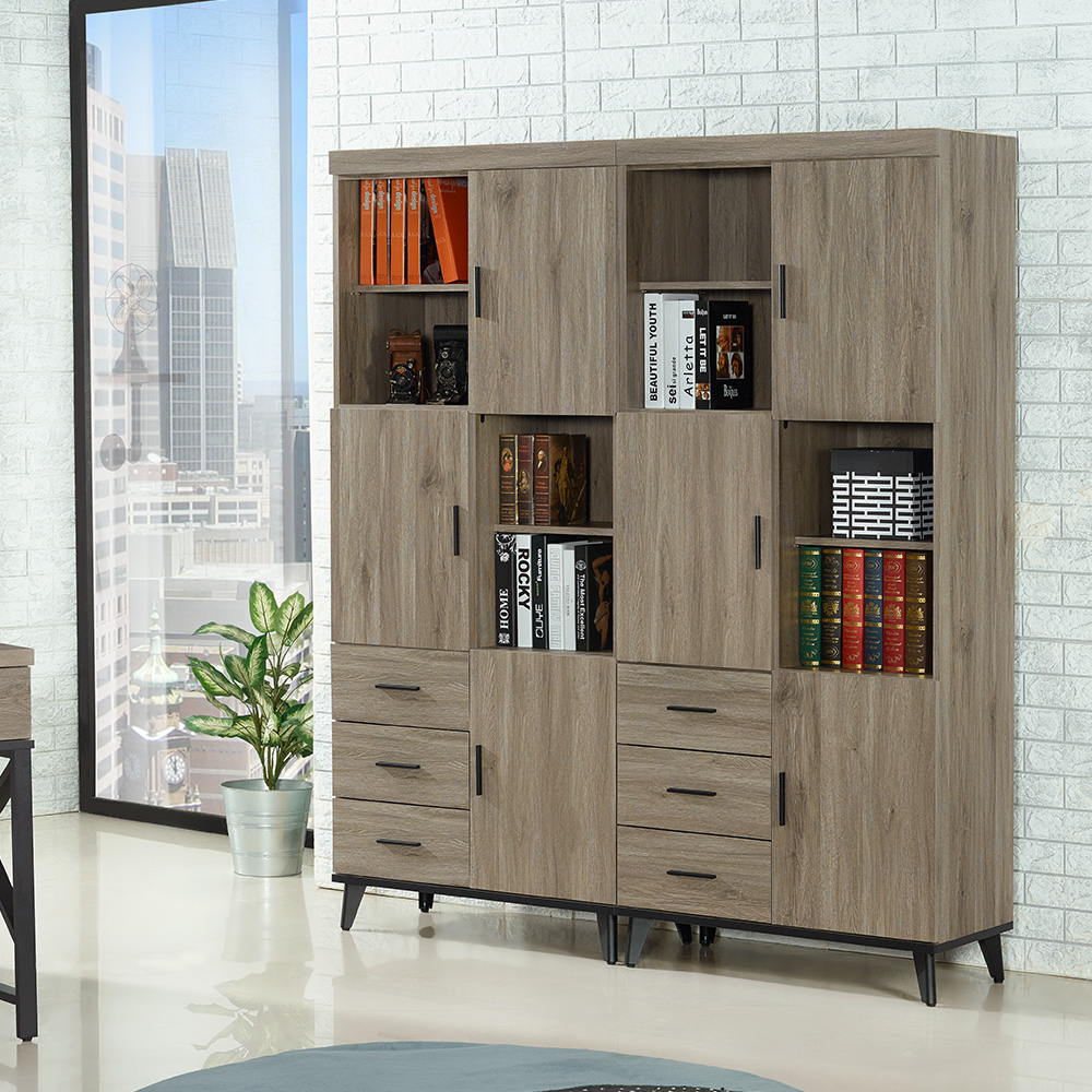 【唯熙傢俱】凱熙灰橡色2.7尺半開放式書櫃, , large
