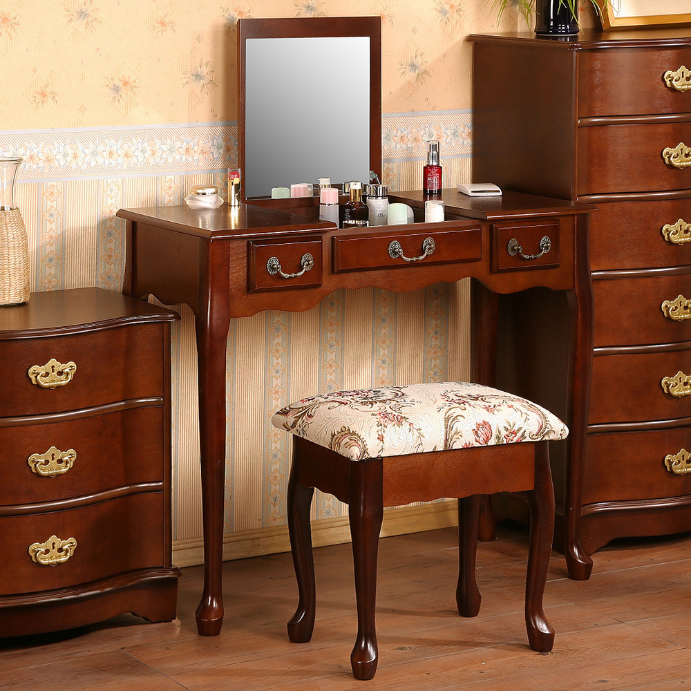 《C&B》加寬型英倫風掀鏡兩用化妝書桌椅組, , large