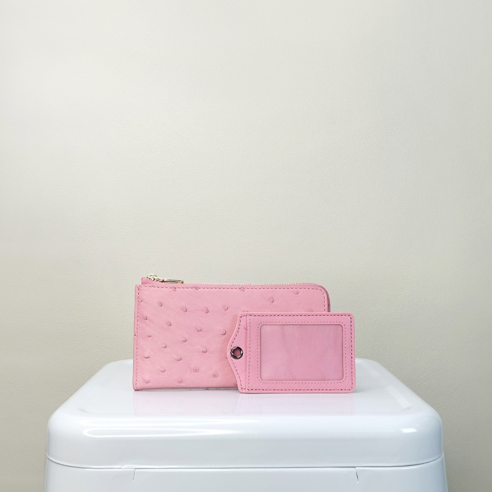 【M2nd】柯蜜頓鴕鳥皮通勤組輕薄長夾/證件套(粉-T65AT07A)