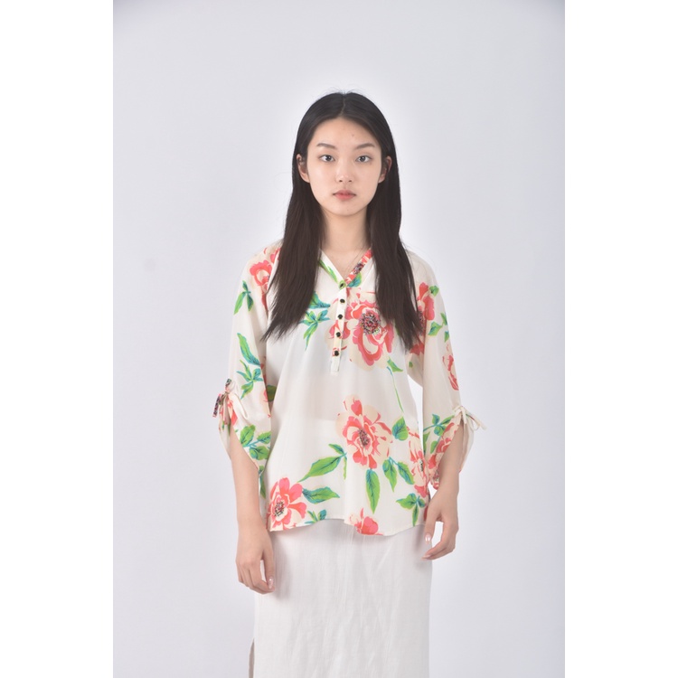 (S) yumi kim質感花卉白色長袖上衣二手衣, , large