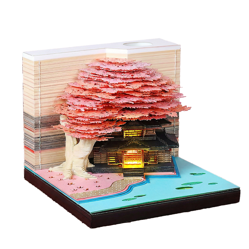 【上手家居】2026立體紙雕週曆-粉色帶燈(2026桌曆/紙模型/便條紙/日曆), , large