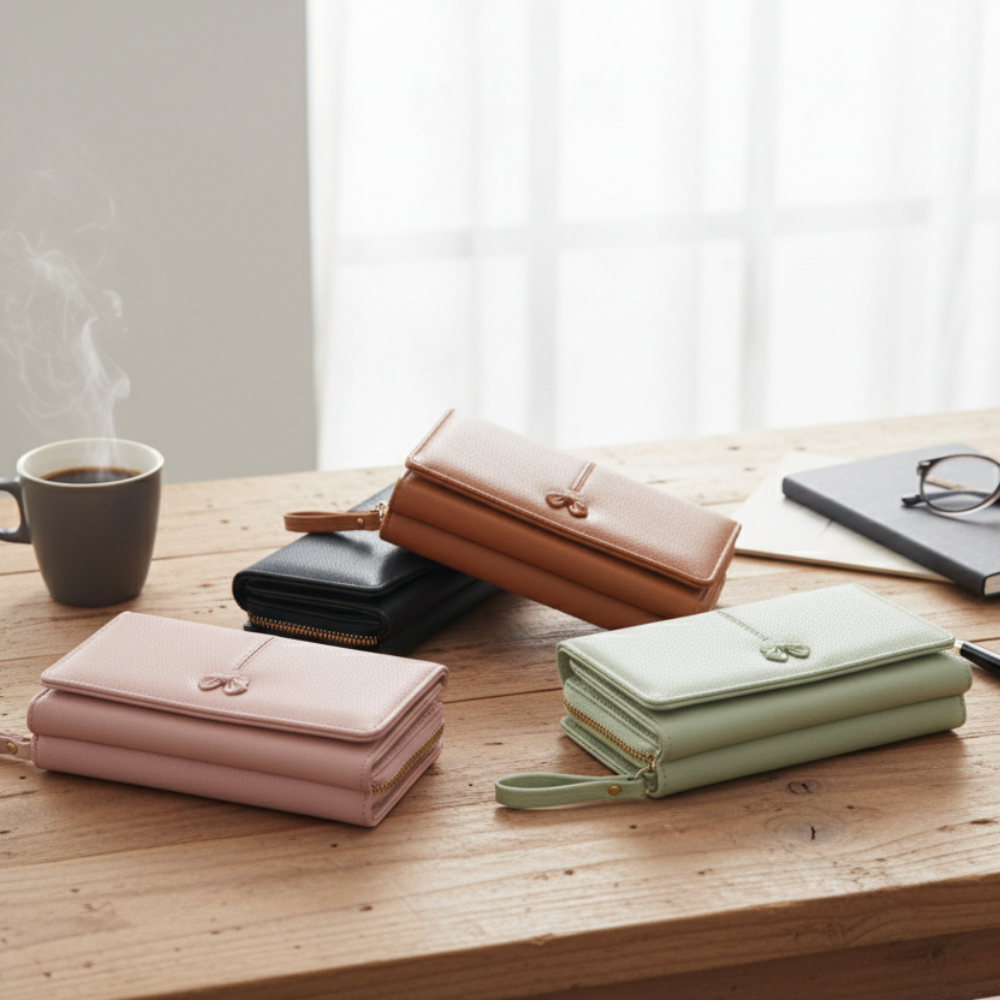 Ribboné 柔霧翻蓋零錢長夾-奶茶色  女夾 人氣女用皮夾 情人節禮物, , large