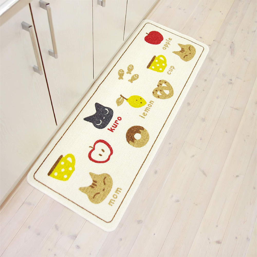 [Japan Oka] Made in Japan Recycled Printed Kitchen Mat 45×120cm (Cat Notebook Style / Machine Washable / 4mm Thick), , large
