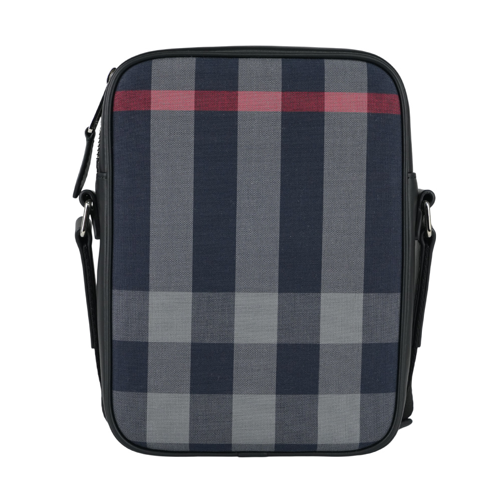BURBERRY Paddy 格紋帆布及牛皮直式斜背包/海軍藍/灰色, , large