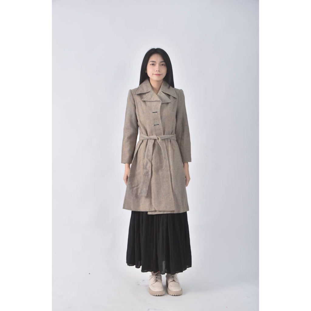 (M) 質感腰帶黃色綁帶外套二手衣, , large