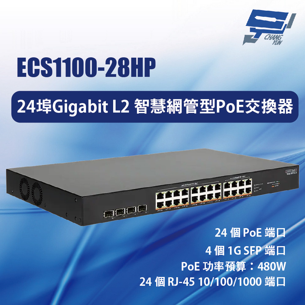 昌運監視器 Edge-corE Edgecore ECS1100-28HP 24埠智慧網管型PoE交換器, , large