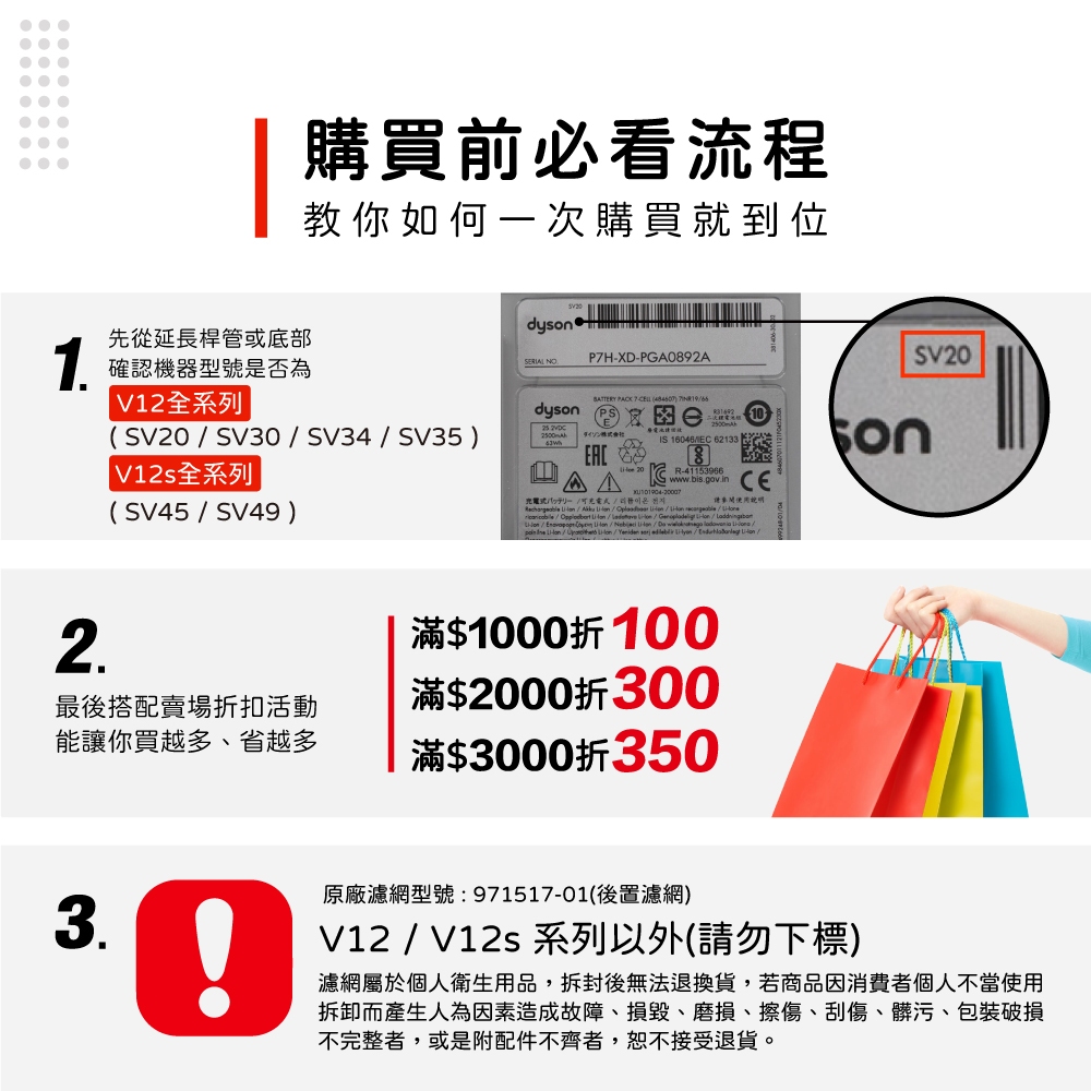 蟎著媽 適用 Dyson 戴森 V12 V12s SV20 SV30 SV34 SV35 SV44 SV46 SV49 吸塵器 濾網, , large