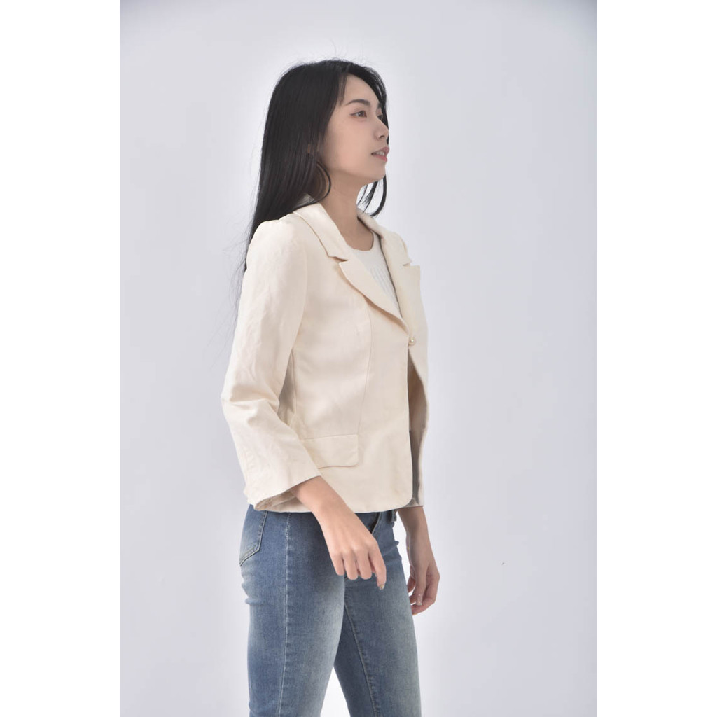 (S) chanel小香風西裝假口袋杏色外套二手衣, , large