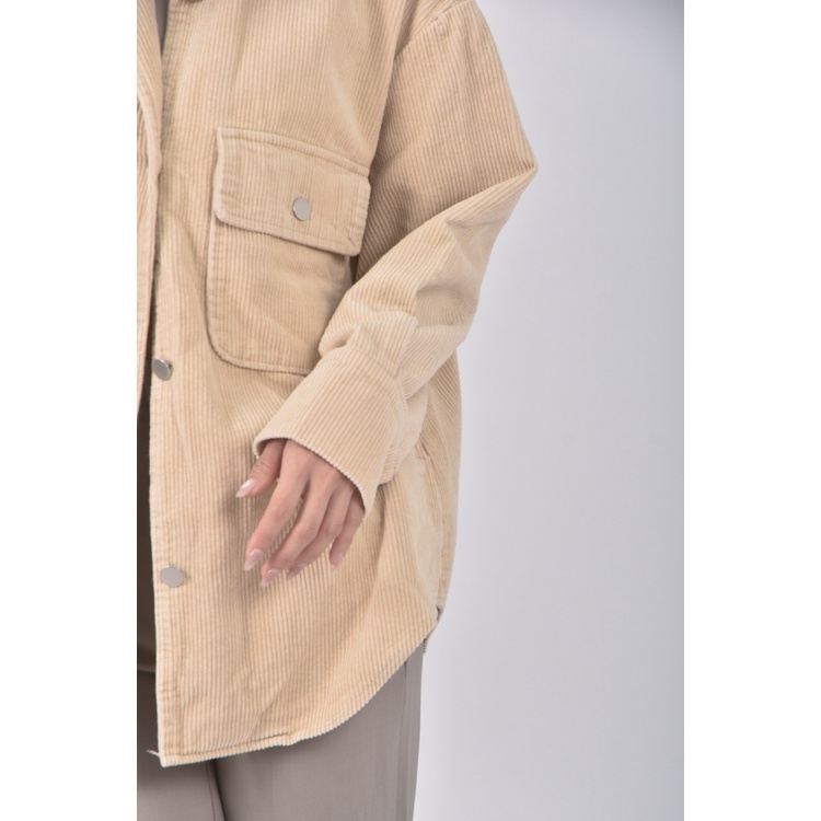 (L) genquo質感燈芯絨杏色外套二手衣, , large