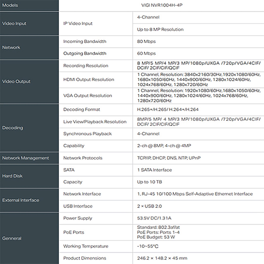 TP-LINK 昌運監視器組合 VIGI NVR1004H-4P 4路主機+VIGI C340 4MP槍型網路攝影機*2, , large