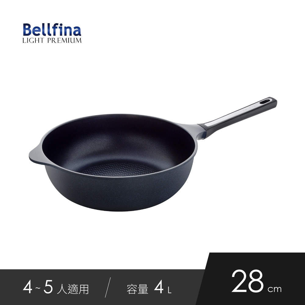 日本Arnest Bellfina鑽石極輕不沾深炒鍋28cm-曜石黑(瓦斯爐適用款), , large