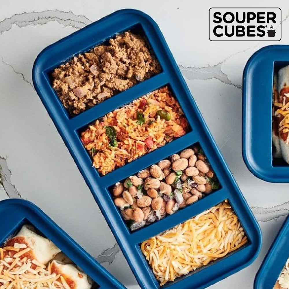 官方直營【Souper Cubes】多功能食品級矽膠保鮮盒4格_暮光藍(500ML/格), , large