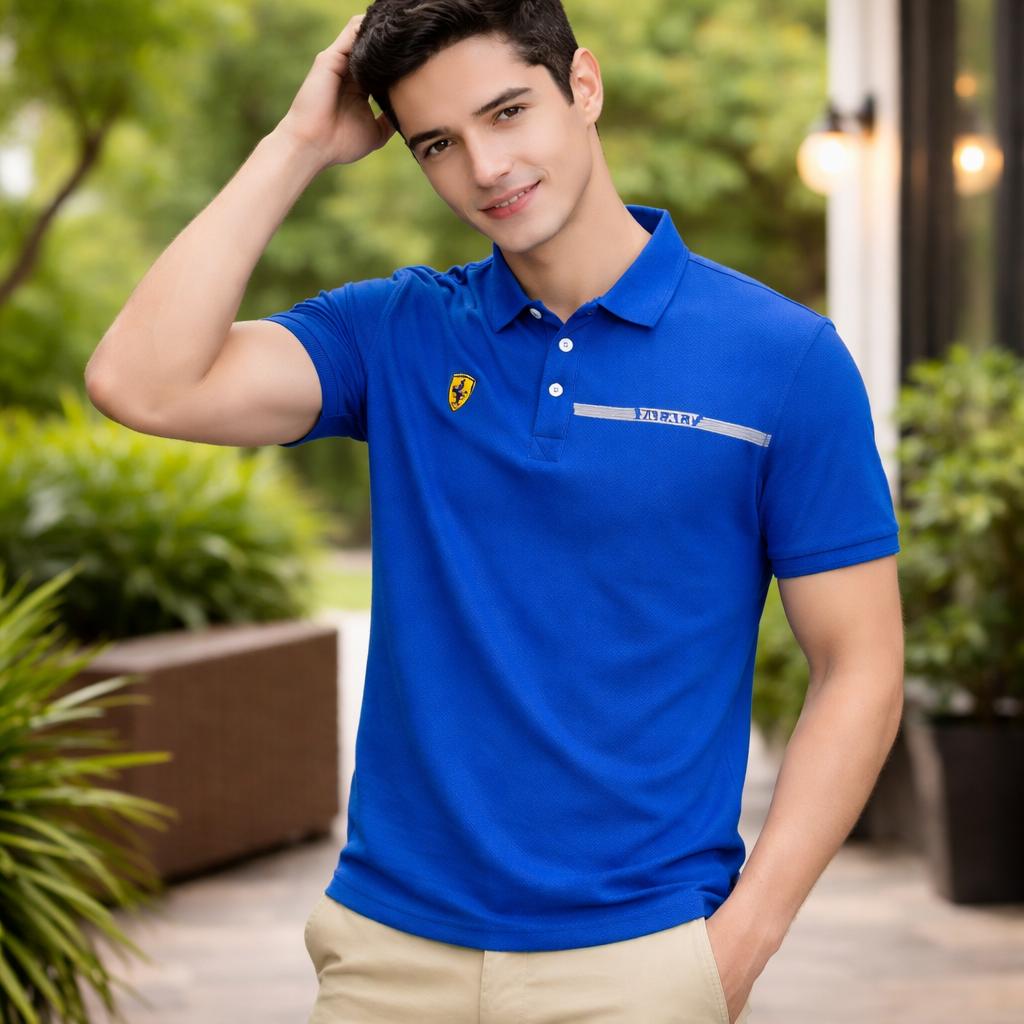  【FALALI】Short-sleeved cooling polo shirt - Men's (royal blue), , large