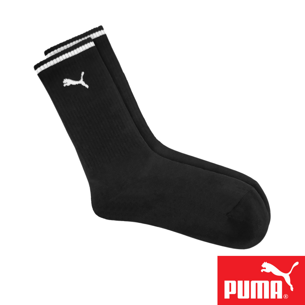 PUMA 男女款中筒襪1雙裝 彪馬 跳豹 男襪 女襪 襪子 運動襪 小腿襪 棉襪 柔軟 棉質 舒適 高彈 耐磨 黑 白, 黑,35-38(EU)/23-25(cm), large