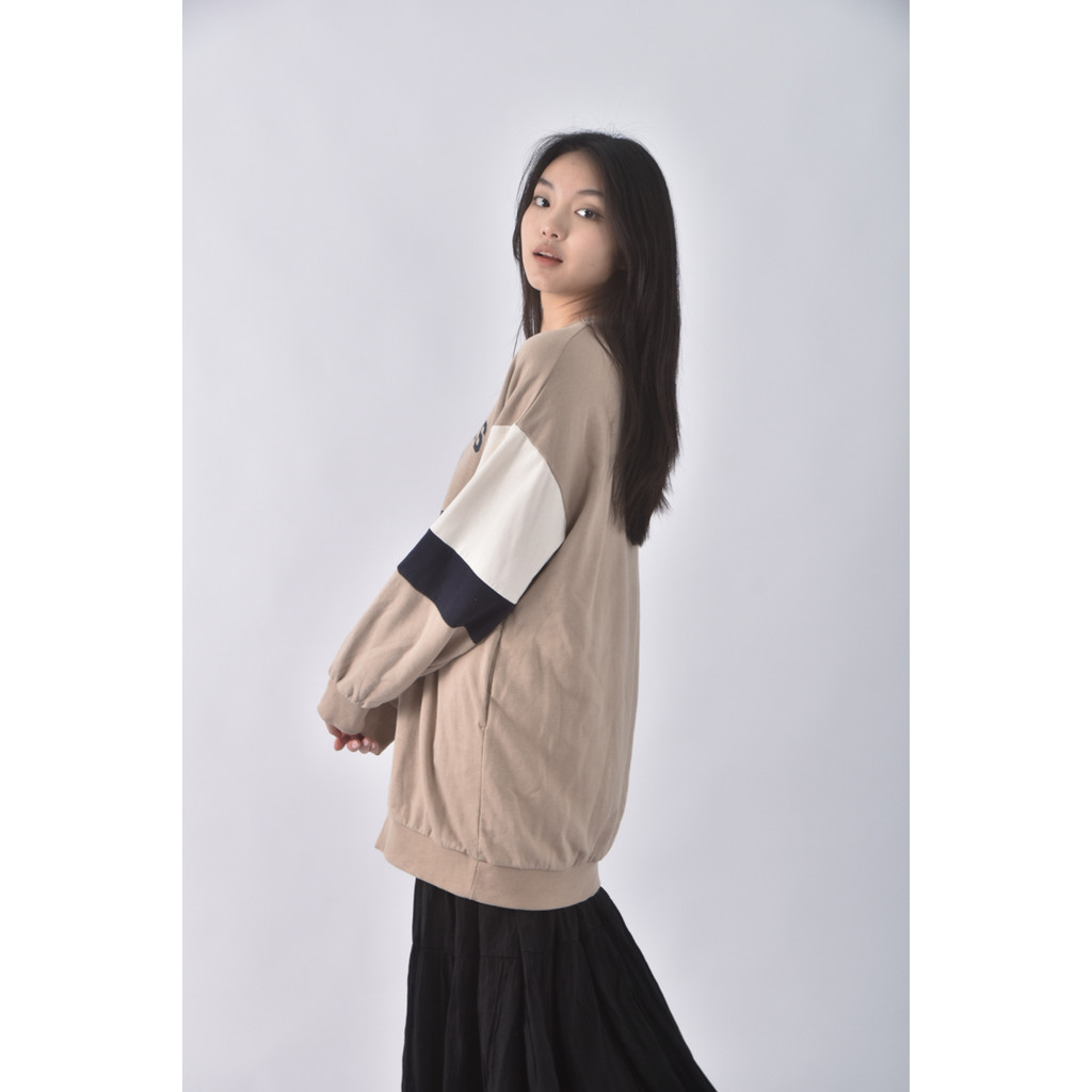 (F) net質感棉質圓領棕色長袖上衣二手衣, , large