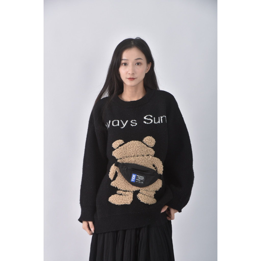 (2XL) 質感圖案黑色長袖上衣二手衣, , large