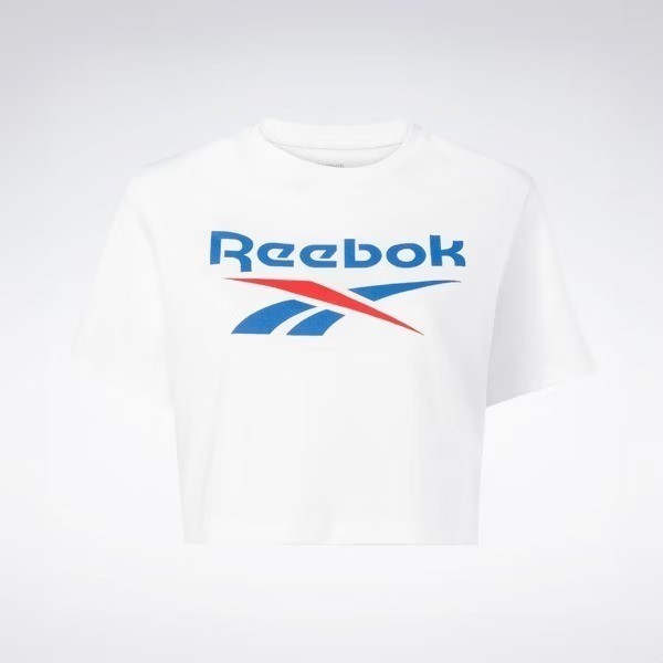 Reebok Ri Bl Crop Tee 女 短袖 上衣 短版T恤 運動 休閒 舒適 白 藍 [100037592], , large