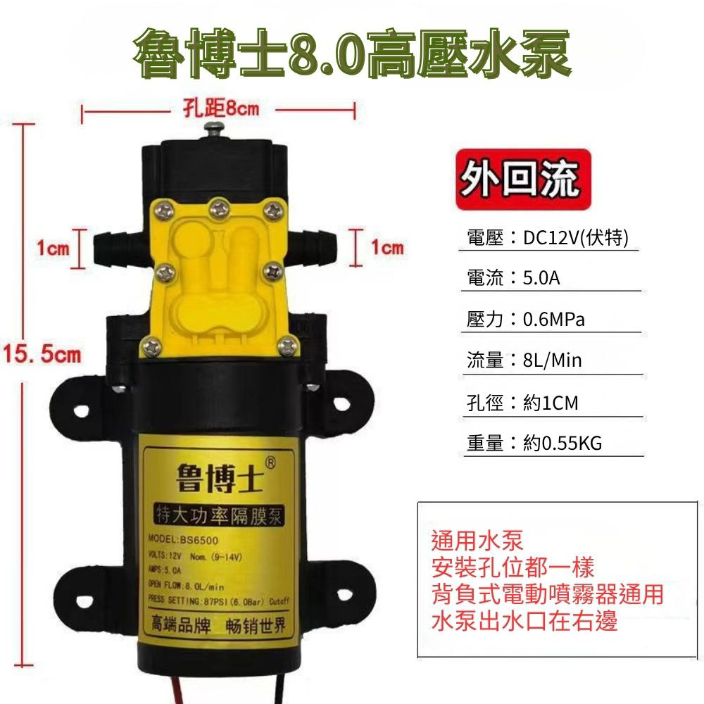 Electric sprayer motor pump / 12V-8L/min high-pressure water pump, , large