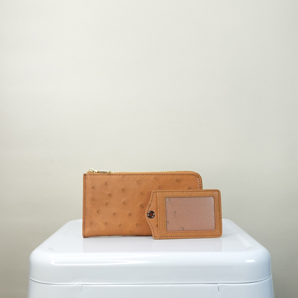 【M2nd】柯蜜頓鴕鳥皮通勤組輕薄長夾/證件套(駝-T65AT07A), , large