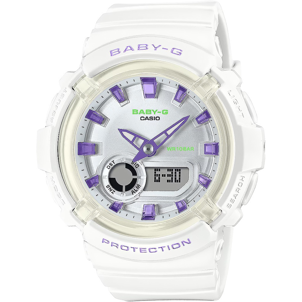 CASIO 卡西歐 BABY-G 舞池霓虹燈雙顯手錶-白x紫 BGA-280DN-7A, , large