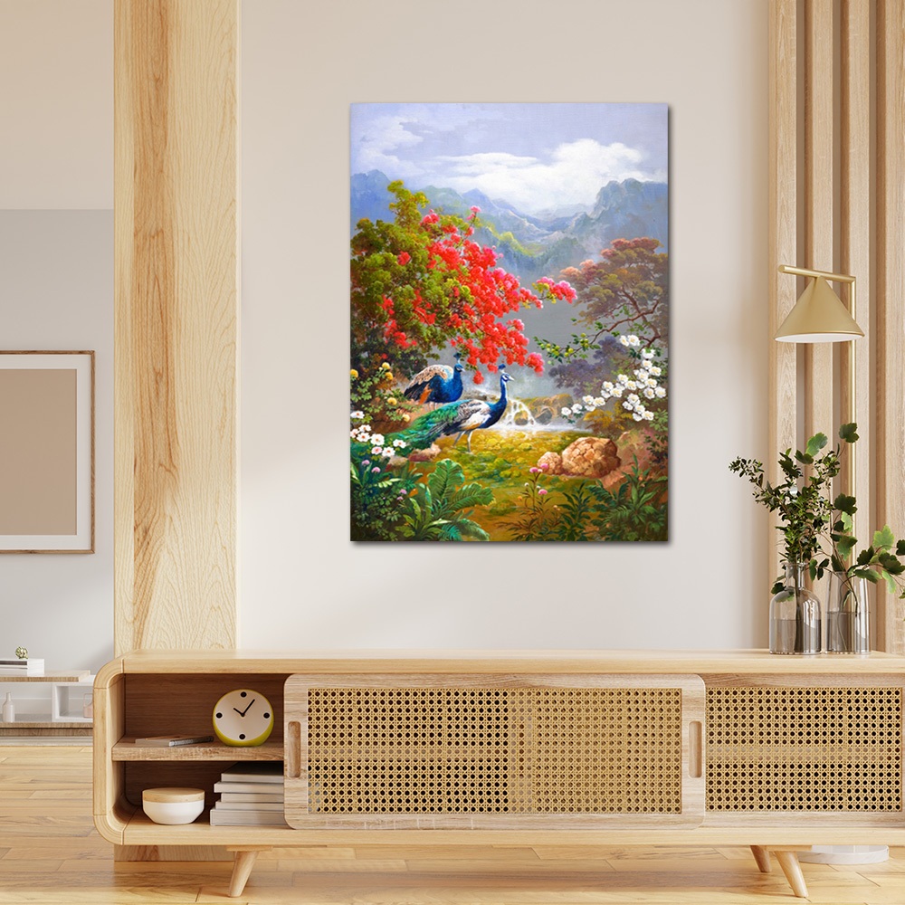【御畫房】孔雀吉祥 國家一級畫師手繪油畫60×90cm(VF-95), , large