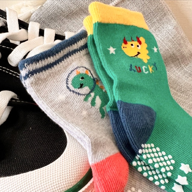 [Kaimei Cotton Industry] 8 pairs set, random and excellent, MIT made in Taiwan, pure cotton non-slip children's socks (toddler version 1-3 years old) Dinosaur Little Planet, , large