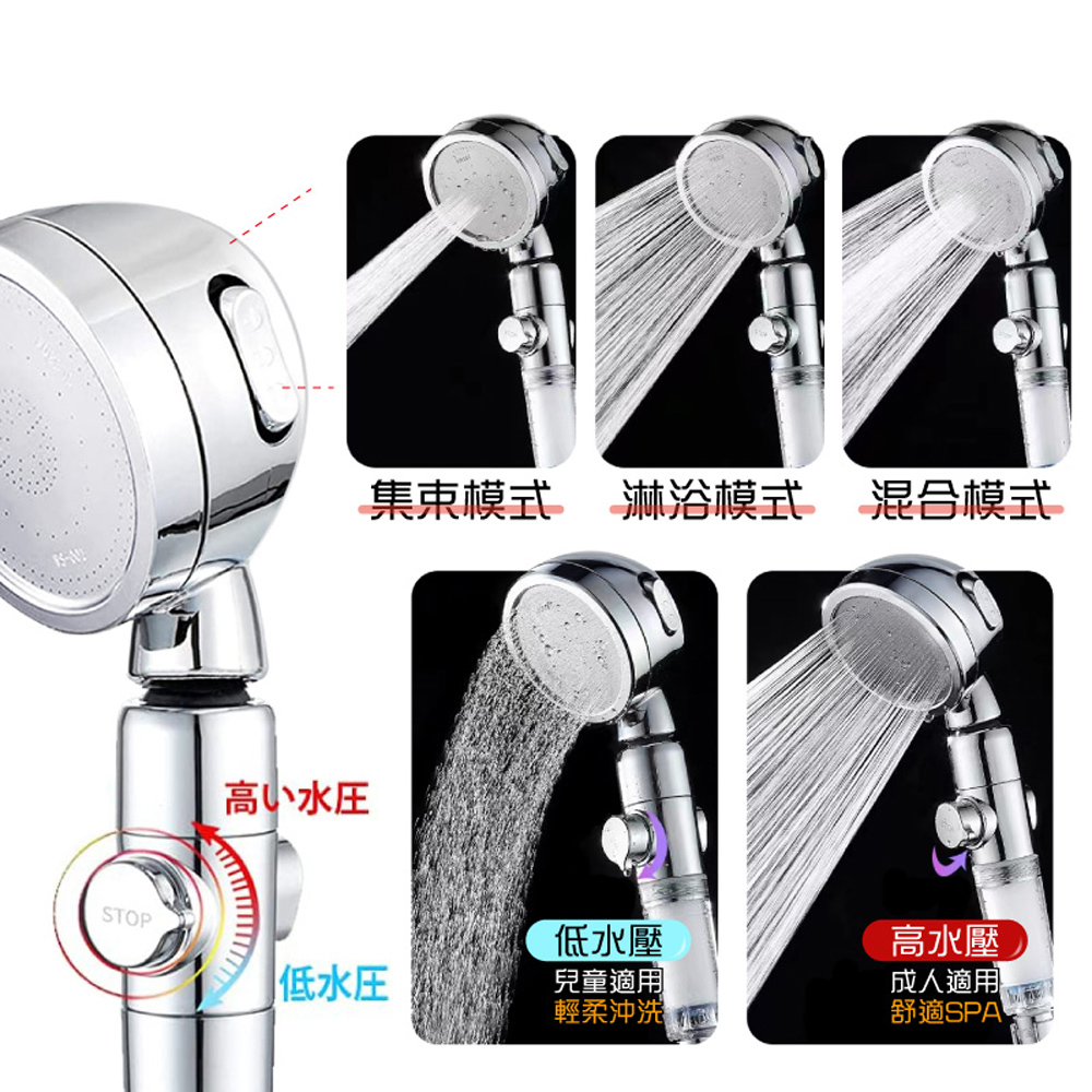 【G+居家】2組濾淨三檔增壓SPA萬向蓮蓬頭(本體內含+附濾心X5)贈水龍頭增壓省水起泡器, , large