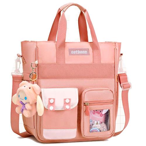 Student tote bag/school bag for elementary school (pocket style) (Cherry blossom pink + 6-piece set with little Mei doll), , large