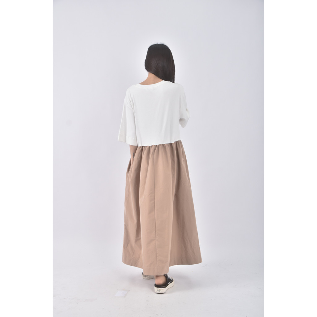 (L) net質感圓領杏色洋裝二手衣, , large