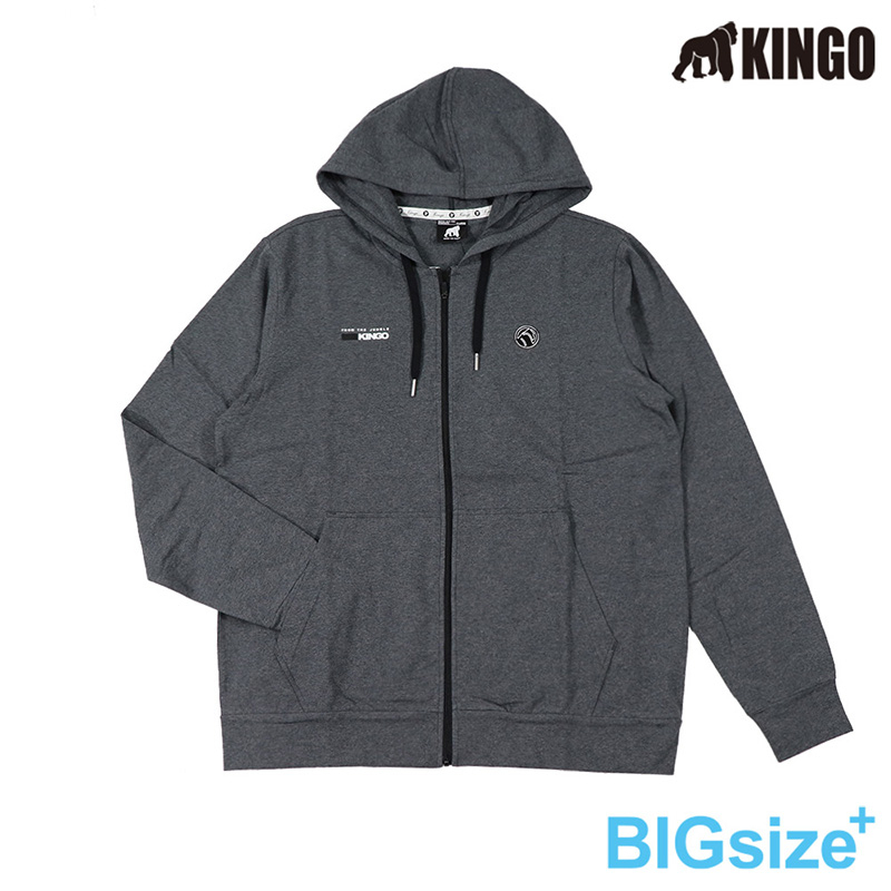 KINGO-大尺碼-男款 連帽彈性棉外套-丈青/深麻灰-K43502, , large