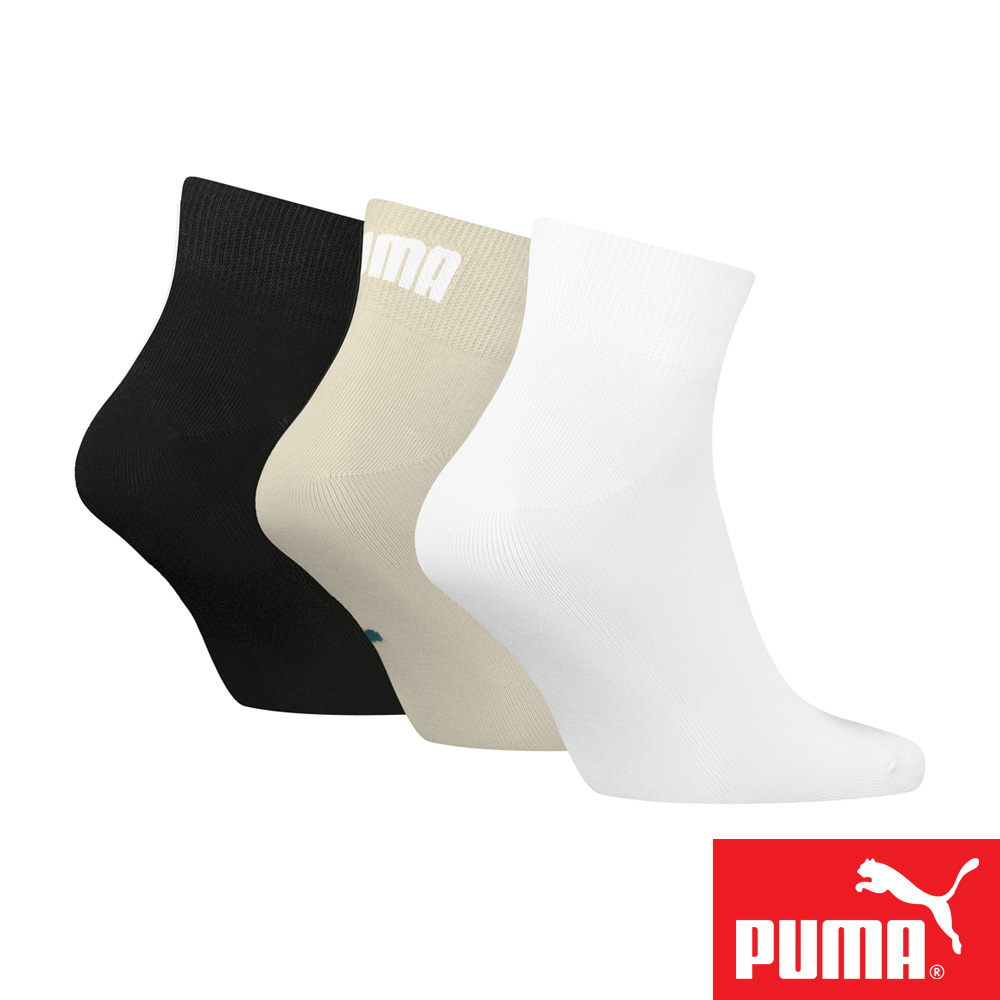 PUMA 男女款短筒襪3雙裝 彪馬 跳豹 男襪 女襪 短襪 棉襪 柔軟 抗菌 除臭 高彈 耐磨 白/米白/黑 白/灰/黑, , large
