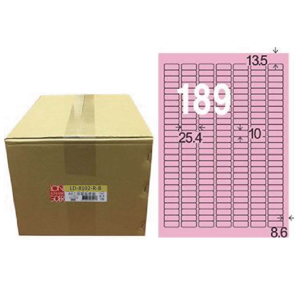 【龍德】LONGDER三用電腦標籤A4 189格 圓角10*25.4mm粉紅 1000張/箱 LD-8102-R-B(適用雷射、噴墨、影印)